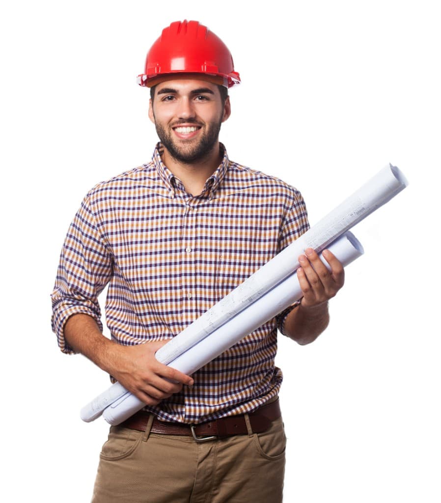 Handwerker mit Bauplänen